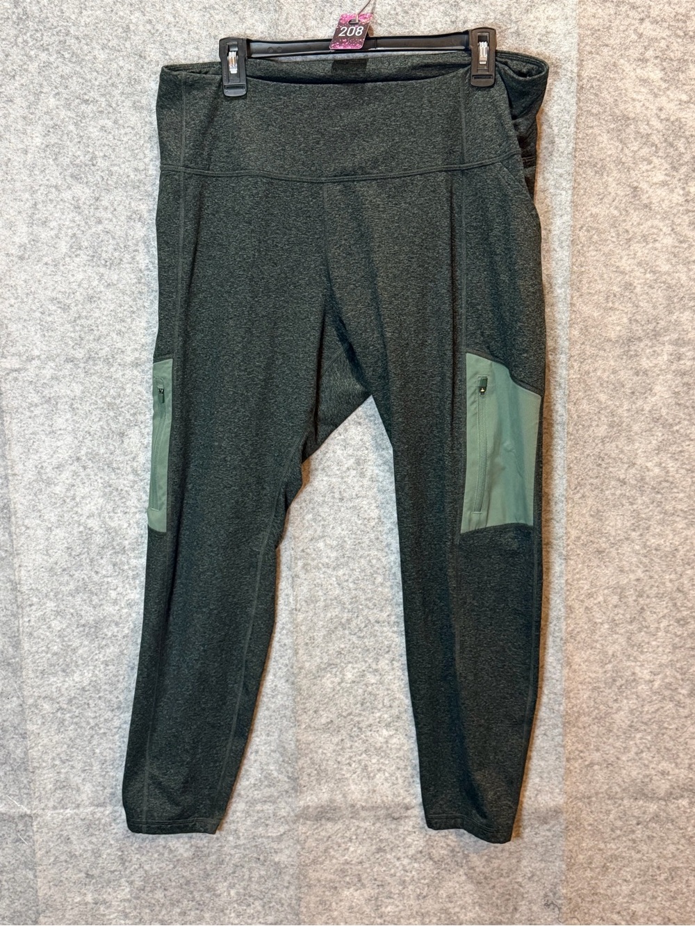 Old Navy Active XL High Rise Go-Dry Leggings Gray Green Zip Pockets Athleisure